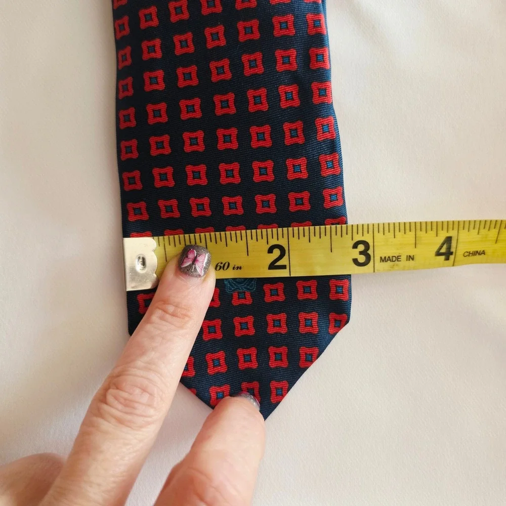 Versace Silk Tie Mens One Size Navy Blue Red Geometric Medusa Head Made in Italy